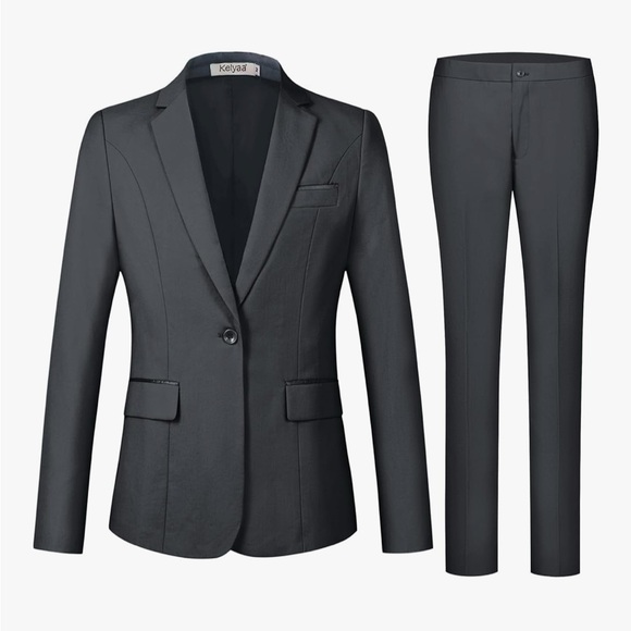 Women's Gray Suit Set by Kelyaa 2 Piece Blazer and Pants Work Suit Sz L - Picture 3 of 10